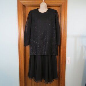 Lida Caputo Black Chiffon Sequin Dress Long Sleeve Evening Size 18W